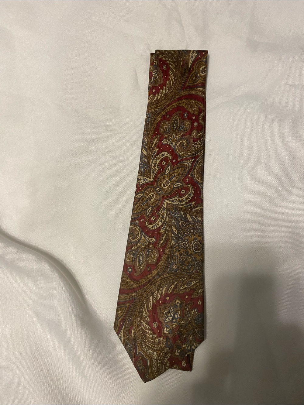 Van Heusen Red Paisley Tie with Gold and Brown Accents